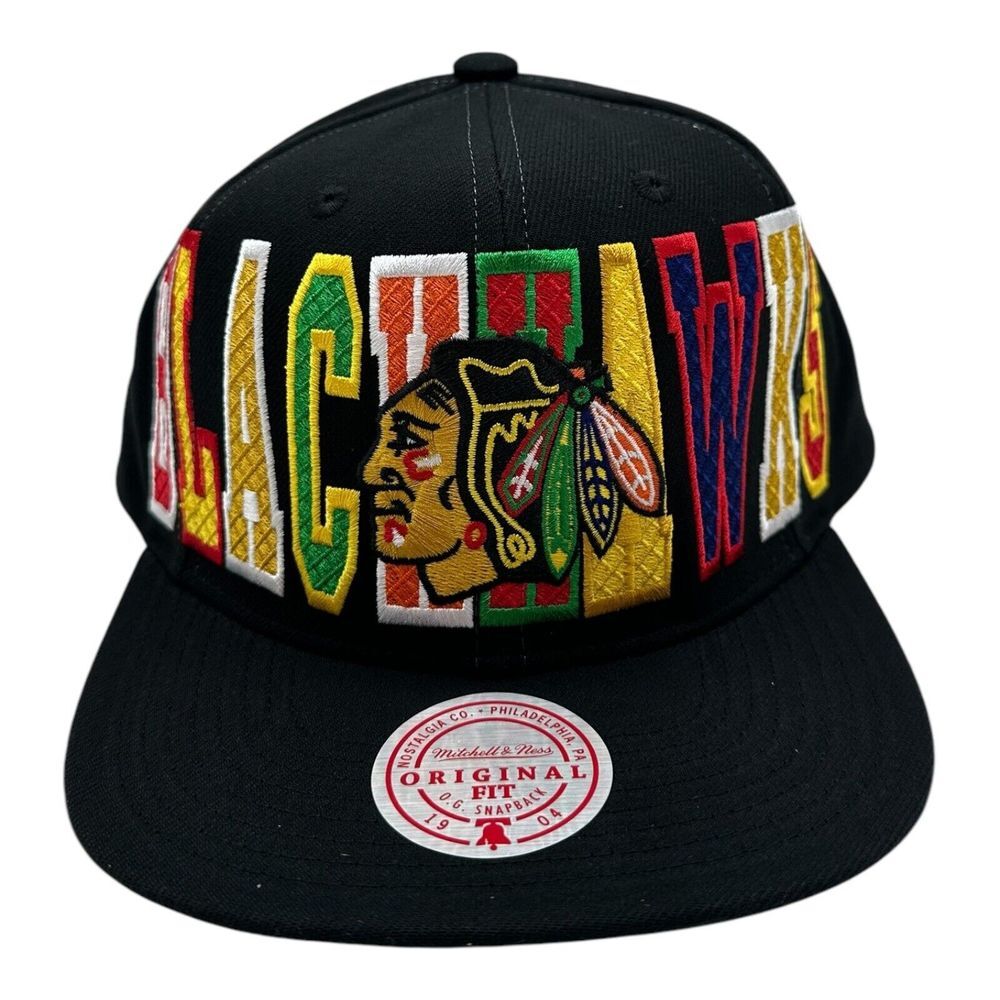 Mitchell & Ness Chicago Blackhawks Varsity Bust Snapback Hat Cap Black NHL